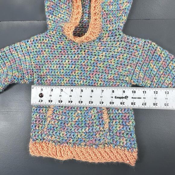 Handmade Crochet Hoodie Infant Girls 0-6 Months Orange Pink Blue Green - Picture 3 of 5